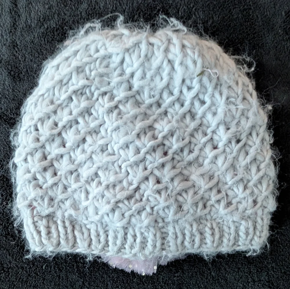 Vintage Toys R Us Little Girls Winter Hat Grey Tulle Bow Babies R Us Y2K